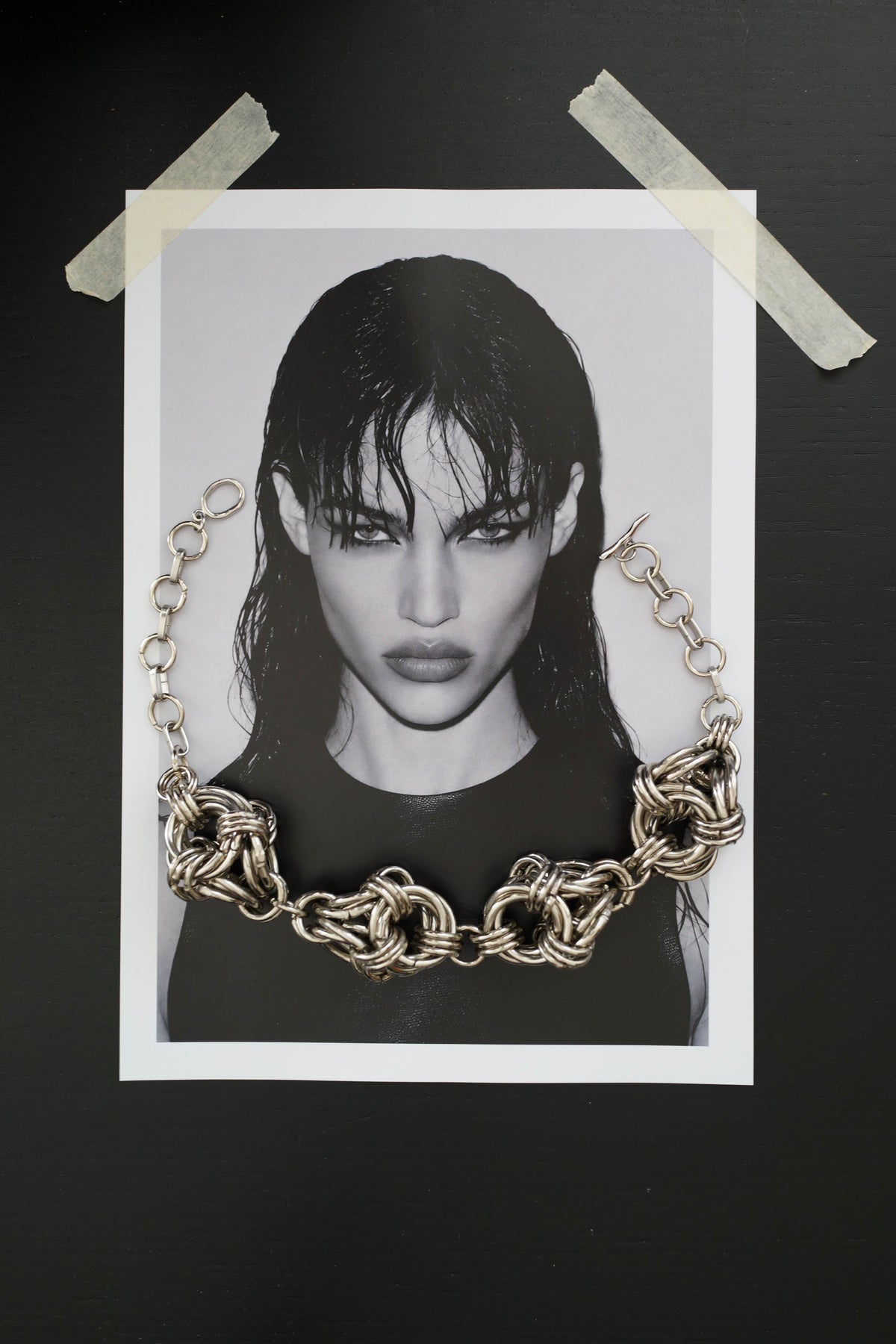 SARAH BOUNAB Quadrivium Knot Necklace with four sculptural stainless steel knots, handmade in Switzerland.