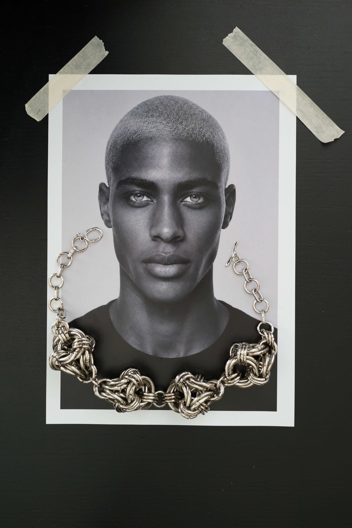 SARAH BOUNAB Quadrivium Knot Necklace with four sculptural stainless steel knots, handmade in Switzerland.